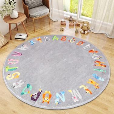 Imagem de Tapete infantil redondo ABC, tapete com alfabeto animal de 1,6 m, lavável, antiderrapante, fofo, para quarto de crianças, tapete educativo para sala de aula, sala de jogos, quarto de crianças
