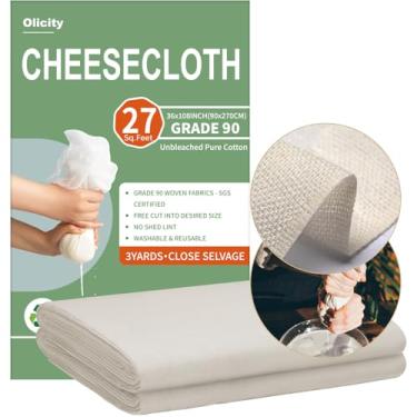 Imagem de Olicity Panos de queijo, grau 90, 27 metros quadrados, pano de queijo reutilizável com bordas fechadas gaze de algodão cru para coar, tecido de malha fina tecido de musselina para cozinhar, arroz,