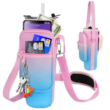 Imagem de LEFOR·Z Bolsa de transporte para garrafa de água com bolso para celular compatível com Stanley/Meoky copo de 1,134 g com alça, bolsa com suporte para garrafa de água com alça ajustável compatível com