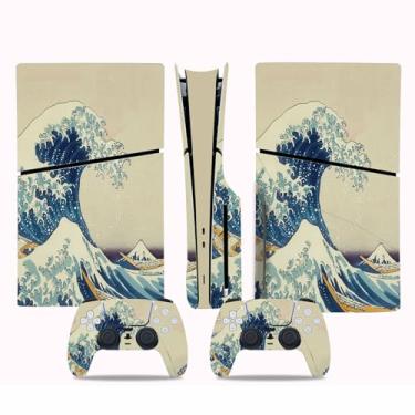 Imagem de Skin Sticker Compatible with PS5 Slim Disc Console, Vinyl Decal Protective Cover for Wireless Controller (Beige)