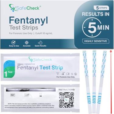 Imagem de SafeCheck Pacote de 5 Tiras de Teste de Fentanil | Tiras de Teste de Fentanil Altamente Sensíveis para Testar Drogas | Tiras de Teste de Fentanil para Comprimidos e Pós | Kit de Teste de Fentanil | Co