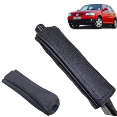Imagem de Revestimento em couro legítimo Alavanca Freio de Mão Ondulado compatível com Gol G4 2008 À 2012 (Todo preto liso)