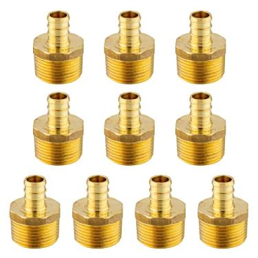 Imagem de Pacote com 10 adaptadores EFIELD Pex 1/5.1 cm x 3/10.2 cm NPT macho encaixe de crimpagem de latão, ASTM F1807
