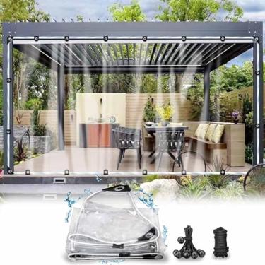 Imagem de Lonas transparentes resistentes à prova d'água, 17 x 17, folhas de plástico com ilhós, lona de vinil de 14 mil para terraço, galinheiro, protege plantas ao ar livre, mantém a chuva e o vento da neve