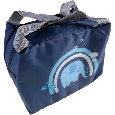 Imagem de Bolsa Lancheira Térmica Infantil Marmita Lanche Escolar Bolsinha Lancheirinha Alça Mão (Marinho Elefante)