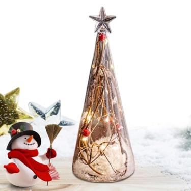 Imagem de Árvore de Natal de vidro, Árvore de Natal de mesa - Placas de mesa de vidro do Papai Noel com luzes,Centros de mesa de Natal brilhantes, decoração de mesa de Feliz Natal para tampo de mesa