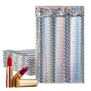 Imagem de Envelopes AMZ Supply, envelopes acolchoados de 12,7 x 22,8 cm da Amiff. Pacote com 10 envelopes de almofada holográfica Glamour. Tamanho externo 15 x 25 cm. Retire e vede. Metálico. Envio, embalagem, embalagem