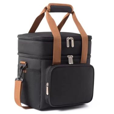 Imagem de Bolsa Térmica Grande 2 Compartimentos Alça Ajustável Lancheira Marmita Espaçosa Unissex Lanches Trabalho Passeio Escola Academia Fitness 0054 (Preto)