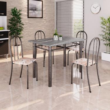 Imagem de Conjunto de Mesa Tubular 100cm X 60cm Tampo em Granito com 4 Cadeiras Bege / Prata
