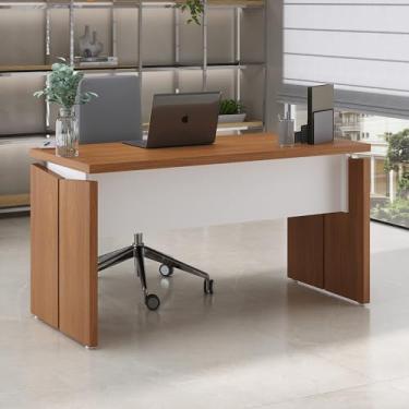 Imagem de Mesa Retangular para Escritório Elegante e Moderna - Funcional e Ergonômica - Freijó com Branco Artany