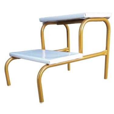 Imagem de Escada Clínica de 2 Degraus Estrutura Dourada com Piso em MDF Branco -