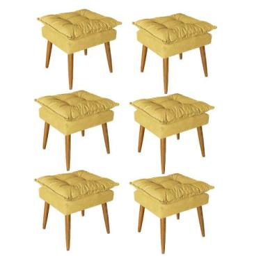 Imagem de Kit 06 Puff Puf Banqueta Opala Para Quarto Sala Recepção Suede Amarelo