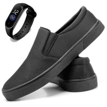 Imagem de Tênis Yate Masculino Mocassim Slip-on Sapatênis Casual em Lona com Relógio-Masculino