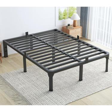 Imagem de Superay Estrutura de cama completa de metal de 45,7 cm com rolha deslizante de colchão - Plataforma de ripas de aço anti-rangido básica preta dupla, fácil montagem, estrutura de cama resistente e sem