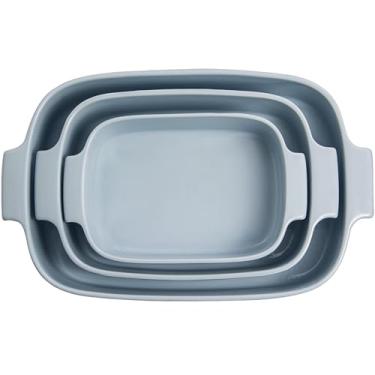 Imagem de Germer, Kit com 3 peças de travessa retangular em porcelana, modelo assar ou servir, 1 28X19cm / 1 30X21cm / 1 37x26cm, Azul