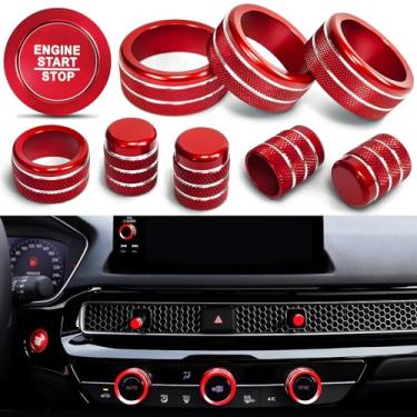 Imagem de Ruautumn Tampa do botão de controle climático AC, tampa do acabamento da alavanca de ventilação, tampa do botão de volume, capa de botão de parada de partida para Honda Civic Accessories 2022-2024