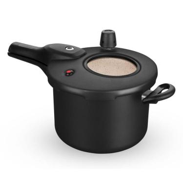 Imagem de Panela De Pressao com Visor De Vidro Preta e Bege Fechamento Externo 4,5 litros Antiaderente 8500 Mta