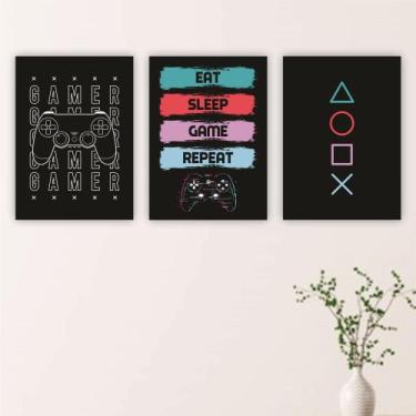Imagem de Quadros Gamer Decoração Quarto Geek Kit 3 Peças 20x28cm - camaleão dec