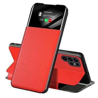 Imagem de FWYANZH Capa para Samsung Galaxy S24ultra/S24plus/S24, Flip Clear View Window Wallet Case Slim Stand Function Capa de couro, vermelha, S24 Ultra