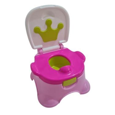 Imagem de Troninho de Bebê 3 em 1 com Tampa, Penico Infantil, Serve como Banquinho, Serve como Redutor de Vaso Sanitário, para Menino e Menina para desfralde, antiderrapante, fácil limpeza e higiene (Rosa)