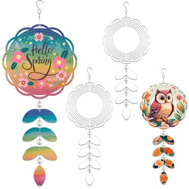 Imagem de WindMage Pacote com 4 25,4 cm Sublimação Vento Spinner Blanks 3D Metal Metal Escultura Cinética Spinners para Quintal e Jardim Ornamentos de Arte Interior Decoração Pendurada (Girassol Ramo de Folha)