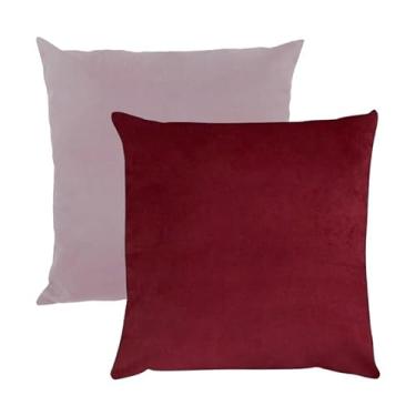 Imagem de Kit 2 Capas para Almofada em Veludo Liso Quadrada 50x50 Bordo e Rosa Quartzo