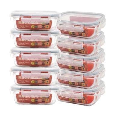 Imagem de Mozcada - Kit 10 Potes de Vidro Marmita 420ml Hermético com Trava Retangular
