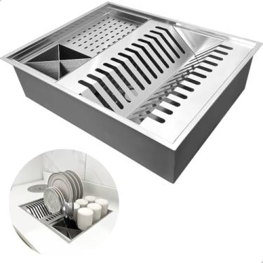 Imagem de Dona D Cor, Calha Escorredor De Louças 50x40cm Canal Organizador Embutido Aço Inox 304 Calha Quadrada Organizadora De Embutir 3 Modulos Cuba Pia Cozinha