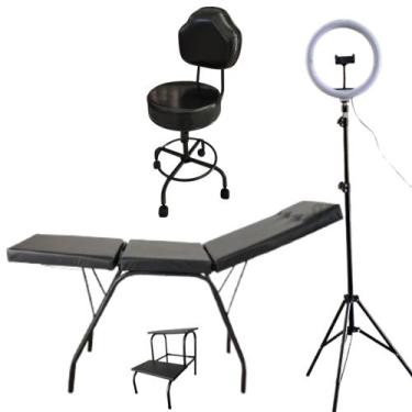 Imagem de kit maca + escada + cadeira mocho preto + Ring Light - HENVIFER