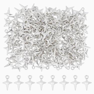 Imagem de DICOSMETIC 200 peças pingentes de estrela de quatro pontas pingentes de liga mini estrelas pingente estilo tibetano para pulseiras faça você mesmo, colar, joias, suprimentos de artesanato, furo: 1,6