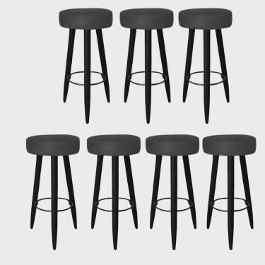 Imagem de Kit 07 Banqueta Alta Lia Para Cozinha Bar Balcão Bistrô Pé Palito Preto Corino Preto - Ahz Móveis