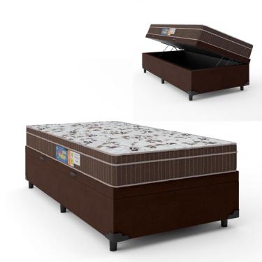 Imagem de Cama Box Baú Solteiro Colchão Espuma Orthoface Polar 88x188x25cm Marrom - Suporta Até 120kg