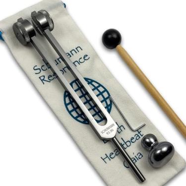Imagem de Diapasão Schumann de 93,96 Hz com bota ponderada - cura de som e harmonização de biocampo - ferramentas de terapia de som, instrumentos de cura de som - cinza