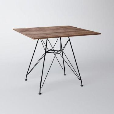Imagem de Mesa Eiffel Quadrada 90cm Tampo De Madeira Amendôa Com Base De Ferro P
