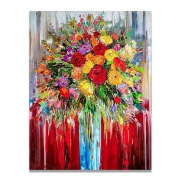 Imagem de Linda arte de parede em tela de flor de fundo abstrato pintura floral moderna buquê florescendo imagem impressa 80 x 60 cm