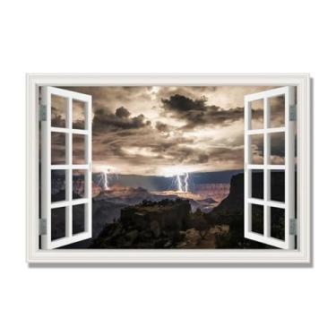 Imagem de NHLDZYH Janela de arte de parede com impressão em tela. Visualização de janela falsa. Impressão de imagem natural em tela. Arte de parede para sala de estar. (Storm Lightning 24). 70 x 105 cm-27,6 x