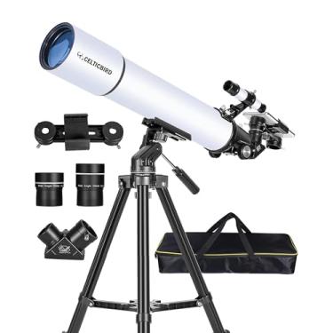 Imagem de Celticbird Telescópio para adultos iniciantes em astronomia, abertura de 80 mm, telescópios refratores de 800 mm para adultos de alta potência com suporte AZ, bolsa de transporte, suporte para