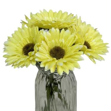 Imagem de DSforG 10 peças de flores artificiais margaridas artificiais gerbera margarida flores de seda para festa, casa, cozinha, jardim, decoração de casamento (amarelo)