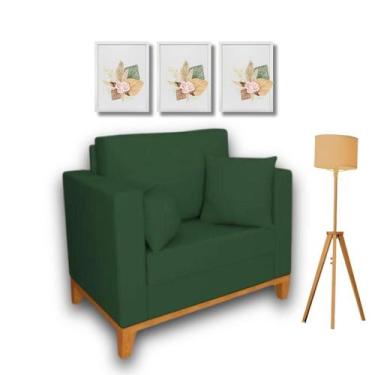 Imagem de Poltrona Beny Com Base e Pés de Madeira. - Leonardi, Verde