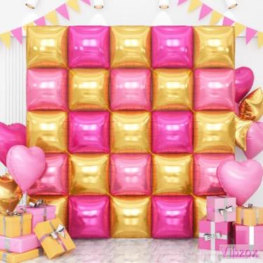 Imagem de Balões quadrados de parede dupla face ouro rosa, 48 cm cromado rosa choque dourado balão túnel arco kit para meninas, aniversário, chá de bebê, chá de panela, casamento, aniversário, decoração de