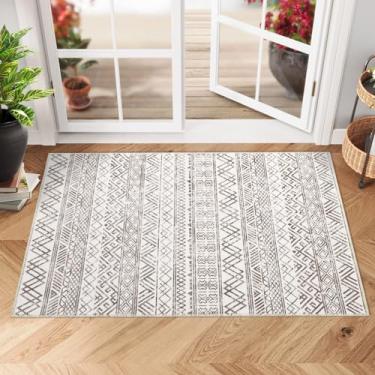 Imagem de FairOnly Tapetes de área 2 x 3 tapetes laváveis tapete moderno boho tapete antiderrapante para porta interna, pequeno destaque envelhecido tapetes de chão para cozinha, quarto, entrada, banheiro, 5 x