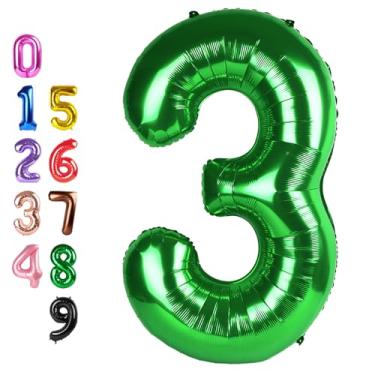 Imagem de 3Rd Birthday Decorations 40 Inch Number 3 Balloon, Dark Green Happy Birthday Balloon for Girls Boys Babies, Helium Number Balloons for 3 13 23 30 Wedding Bridal Shower Anniversary Party