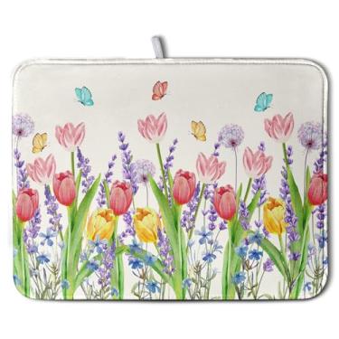 Imagem de Wnoesat Tapete De Secagem Pratos Com Estampa Floral Primavera Para Bancada Cozinha, Absorvente Microfibra Escorredor Pratos, Lavável, Extra Grande, 45,6 Cm X 60,9