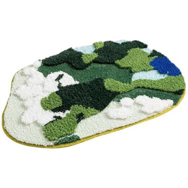 Imagem de Homaisson Tapete de banheiro Moss – Tapete de banho antiderrapante musgo, tapete de banho boho verde com tema floresta, secagem rápida e absorvente para quarto, decoração de banheira, 40 x 80