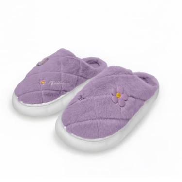 Imagem de Pantufa Chinelo Feminina Flower Em Pelúcia Antiderrapante Macio e Confortável (Lilás, BR, Adulto, Faixa Numérico, 34, 35)