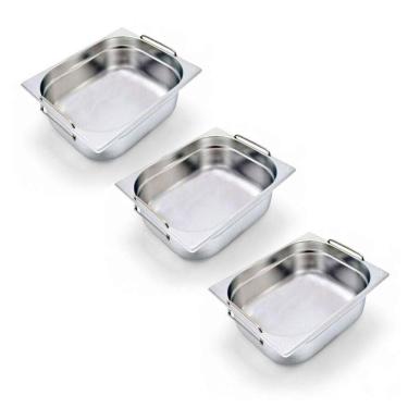 Imagem de Kit 3 Cubas Gastronômica Inox Gn 1/2 150mm Com Alça Prateada