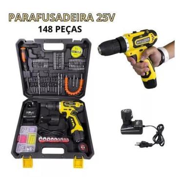 Imagem de Parafusadeira Furadeira 02 Bateria 25v 148 Pcs Profissional - NAKAZAKI