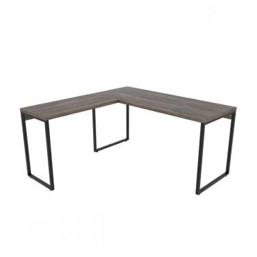 Imagem de Home Office Industrial 2 Peças 1 Escrivaninha em L e 1 Estante 4 Prateleiras Kuadra Carvalho Dark
