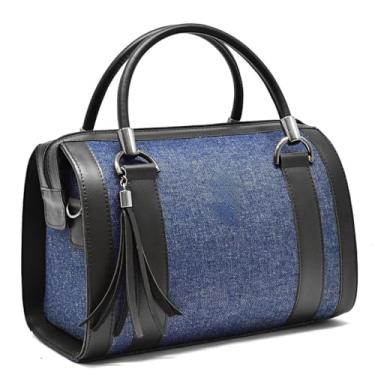Imagem de Bolsa Feminina Alça de Mao e Transversal (JEANS AZUL PRETO)