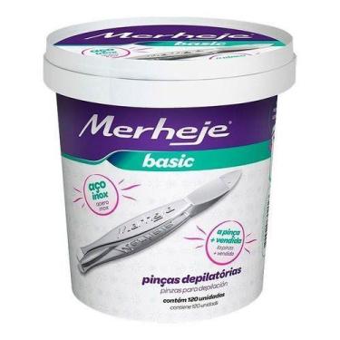 Imagem de Pinça Sobrancelha Merheje Inox Original Pote C/ 120 Unidades